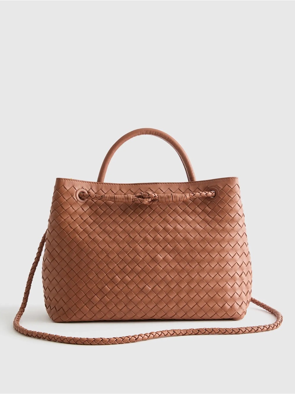 Quince Italian Leather Handwoven Large Satchel Cognac Color - Picture 1 of 14